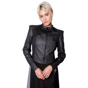 Exaggerated Shoulder Denim Jacket – Black